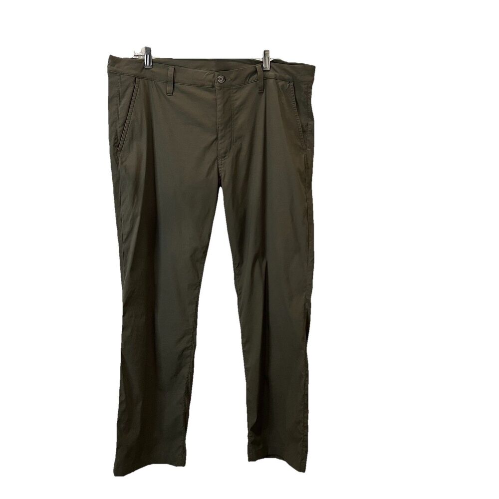 Eddie Bauer Green Tan Pants Men 38X30 Hiking Stretch Nylon Outdoor Zip Pocket